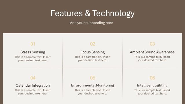 Features & Technology Discussion Slide – Wellness Product PPT Template