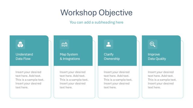 Workshop Objectives Slide with Icon Cards Data Lineage Template