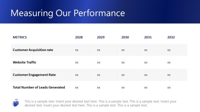 Measuring Our Performance Slide with Table – Marketing Plan PPT Design