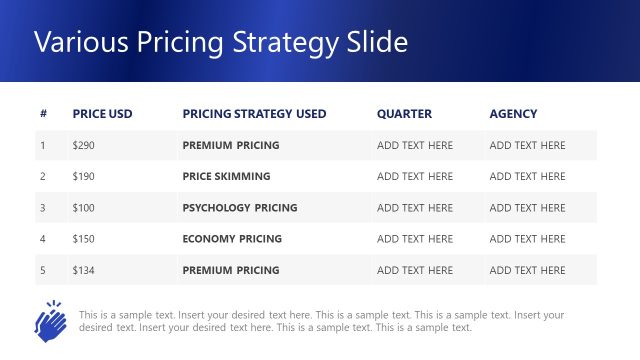 Pricing Strategy Detailed Slide with Table Format