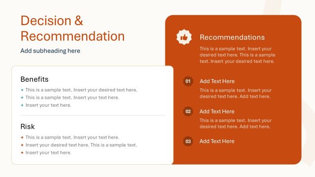 Decision & Recommendation Slide for Risk & Benefits Presentation