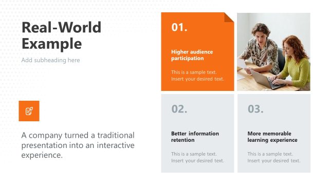 Real World Example Presentation Slide with Four Blocks