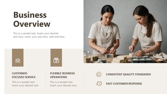 Business Overview Slide with Two Infographic Sections