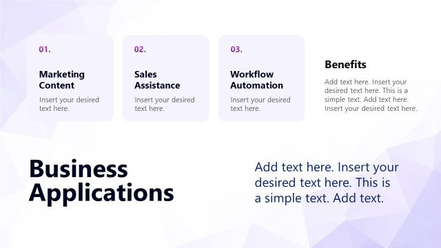 Business Applications Presentation Slide – Generative AI Training PPT Layout