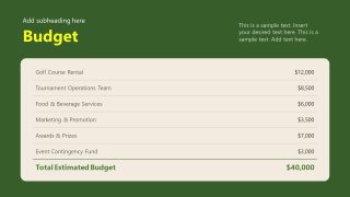 Budget PPT Slide - Golf Tournament Proposal Template
