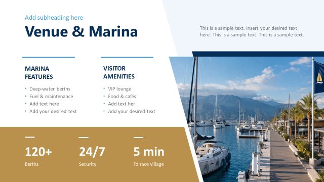 Venue & Marina Features Presentation Slide – Yacht Regatta PPT Template