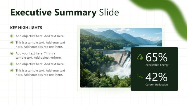 Executive Summary Slide with Placeholder Text – Sustainability Report Template