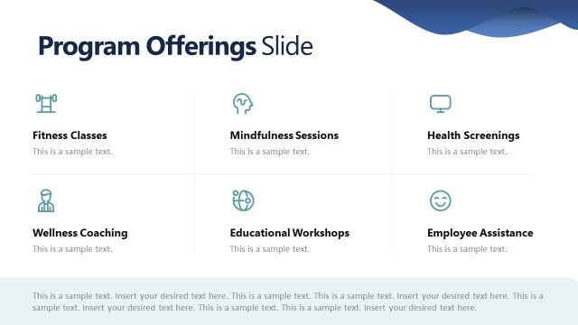Program Offerings Slide with 2×3 Icon Segments