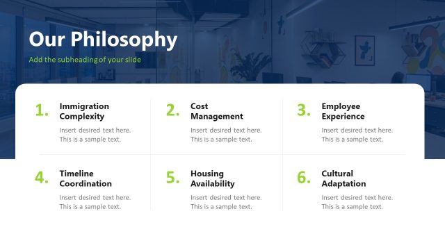 Our Philosophy Presentation Slide – Relocation Services PPT Template