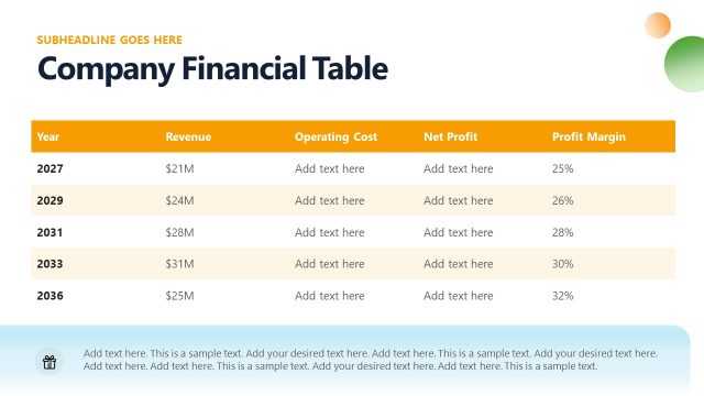 Company Financial Table with Data – Small Business Profile Presentation Template