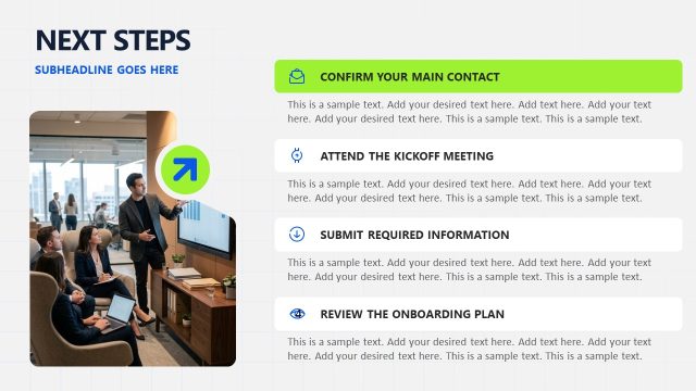 Client Onboarding Template Slide for Next Steps Discussion