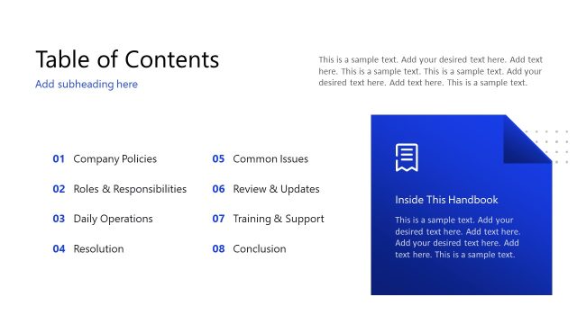 Table of Contents PowerPoint Slide for Procedure Handbook Template