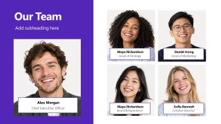 Purple White Company Overview PPT Team Slide 