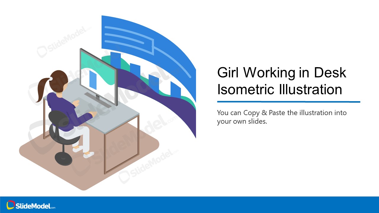 PowerPoint Gril Isometric Working on Desk 