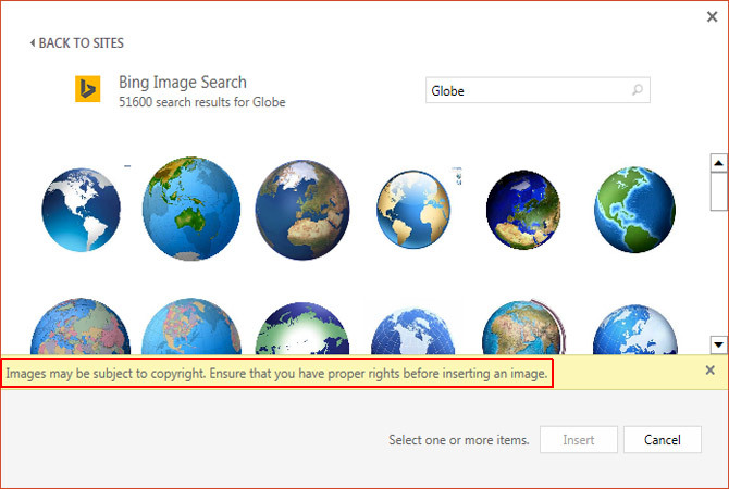 Copyrights for Bing image search
