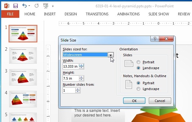 Cusom slide size in PowerPoint 2013