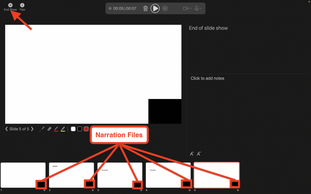 screenshot showing how to stop narrate a PowerPoint presentation