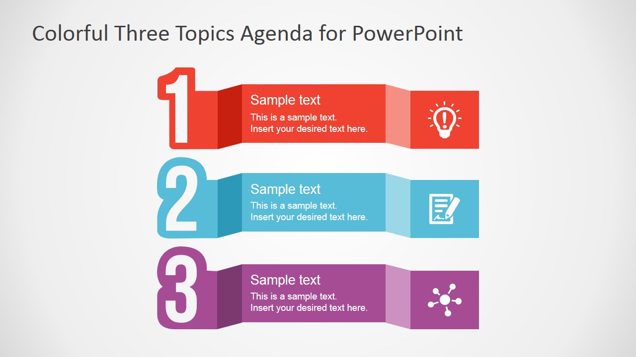 Free Colorful Three Topics Agenda For Powerpoint - Slidemodel