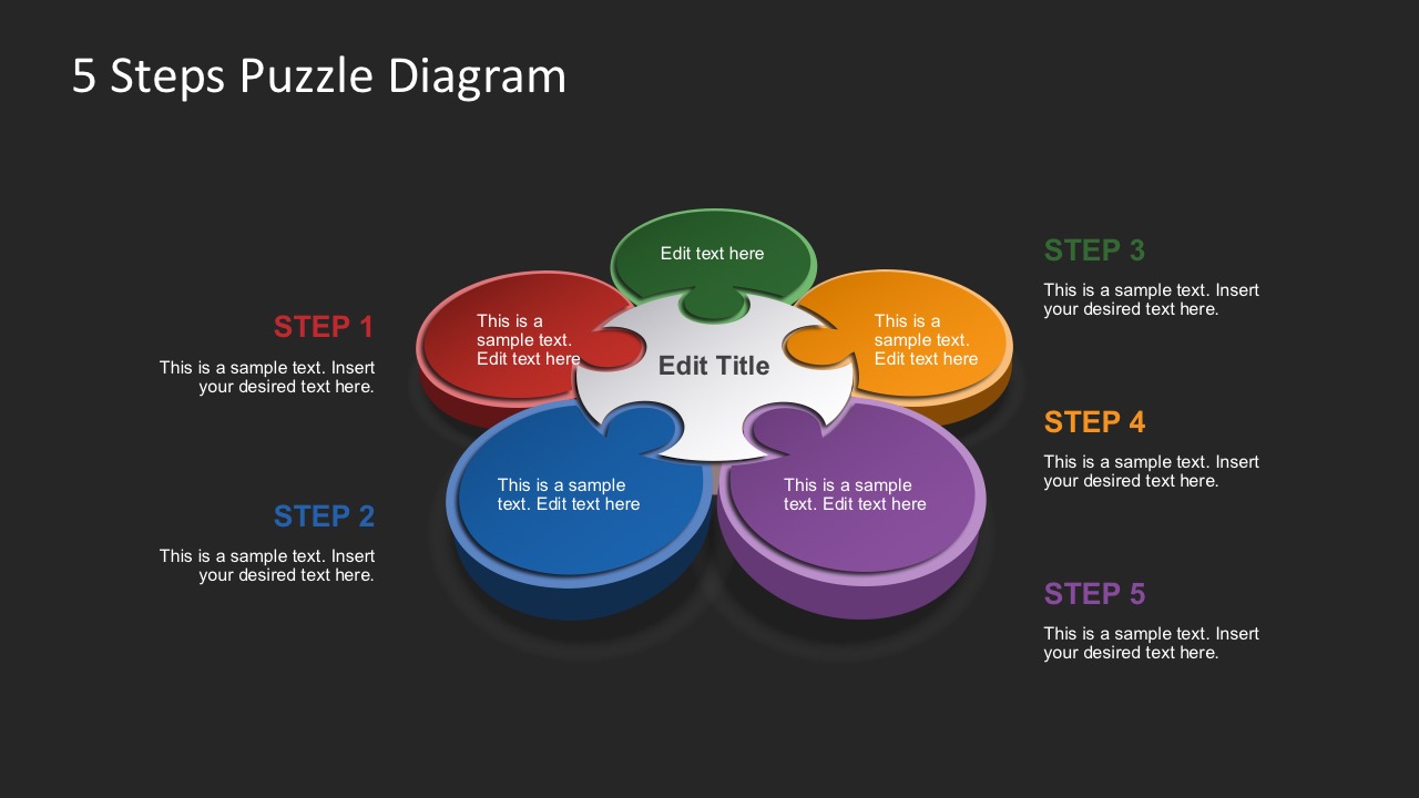 Free 5 Steps Puzzle Diagrams In Dark PowerPoint Background