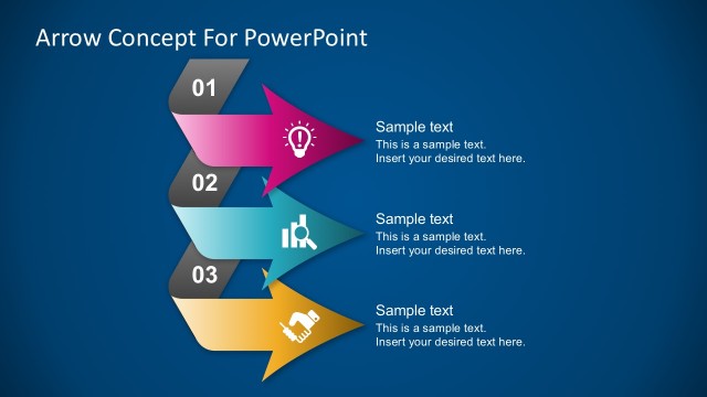 3 Steps Gradient Arrows PowerPoint Diagram Shapes