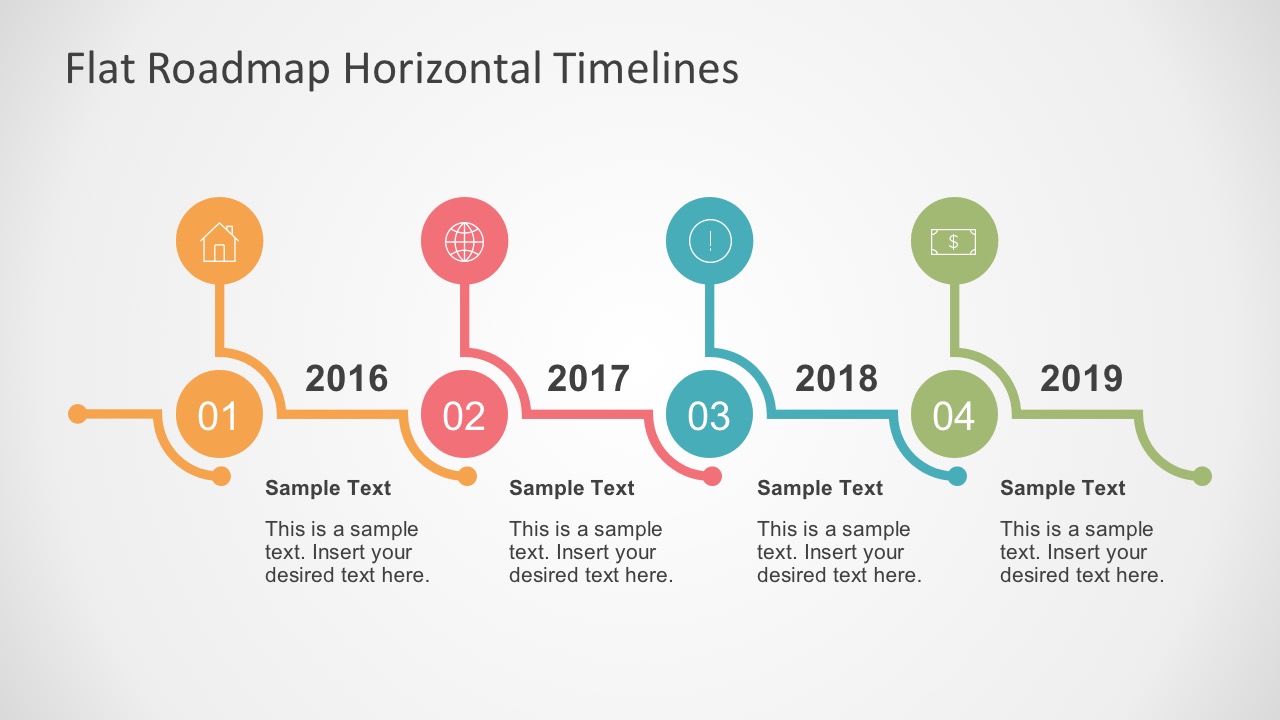 Flat Roadmap Horizontal Timelines for PowerPoint