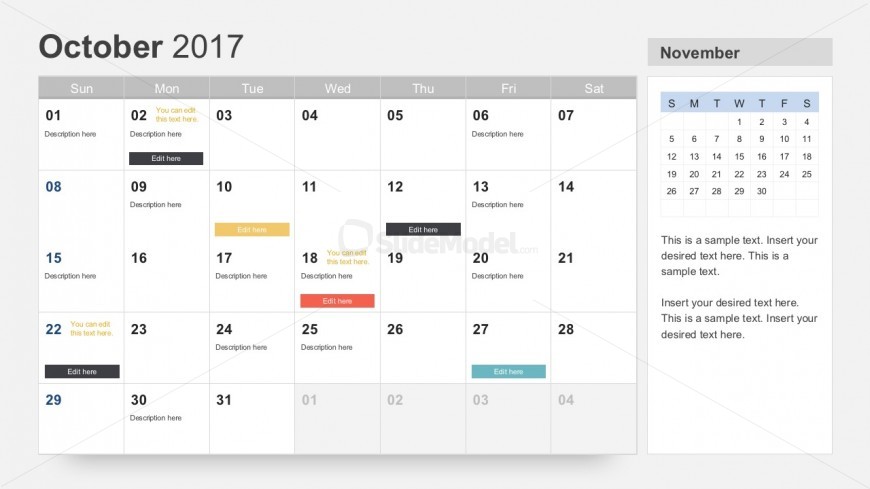 October 2017 Calendar PowerPoint Slides