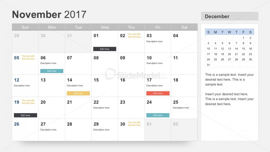November 2017 Calendar PowerPoint Slides