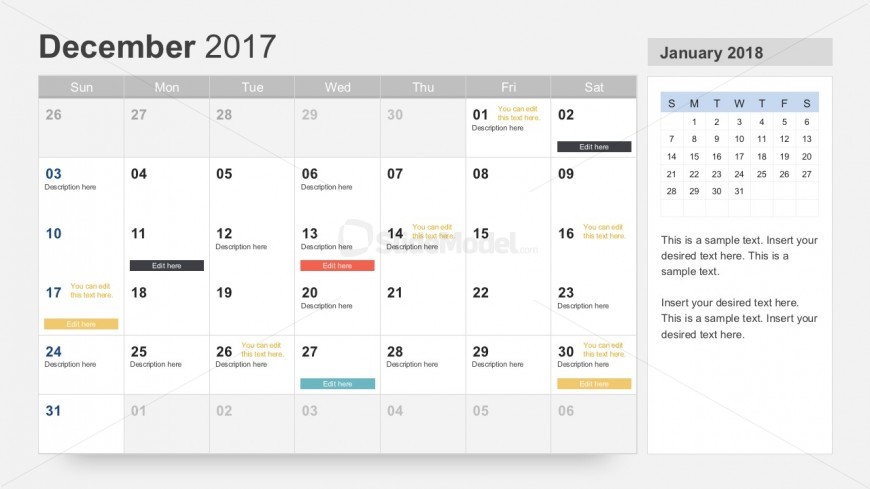 December 2017 Calendar PowerPoint Slides
