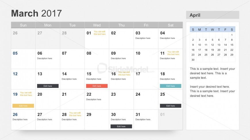 March 2017 Calendar PowerPoint Slides