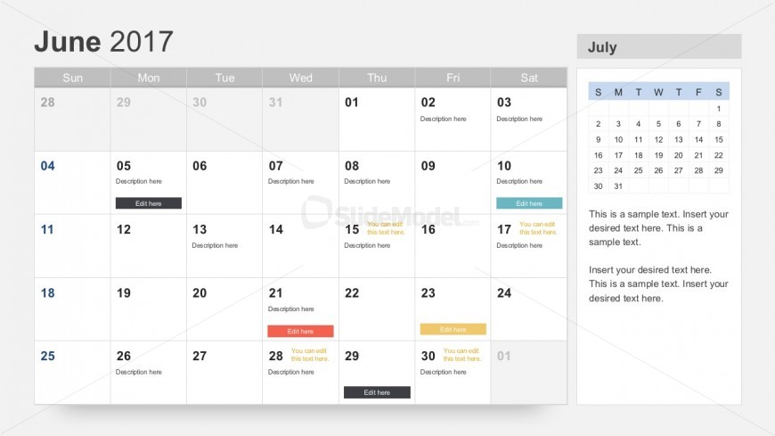 June 2017 Calendar PowerPoint Slides