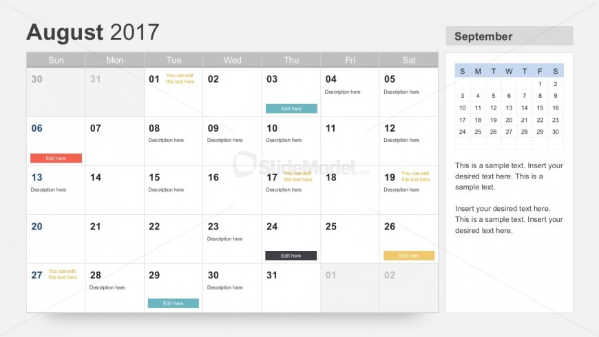 August 2017 Calendar PowerPoint Slides