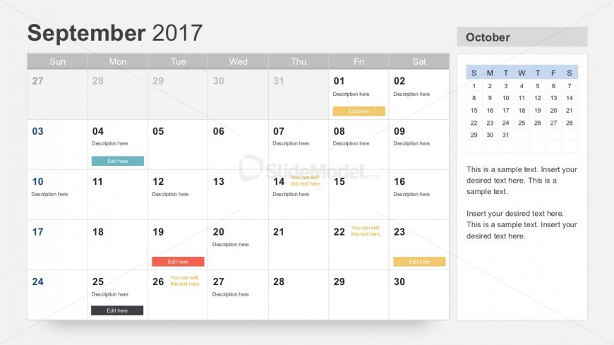 September 2017 Calendar PowerPoint Slides