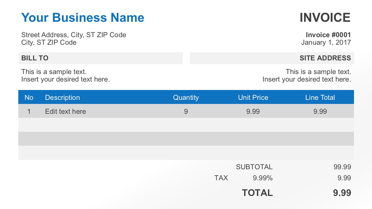 Free Editable Business Invoice for PowerPoint