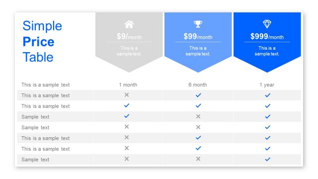 Free PowerPoint of Pricing Table