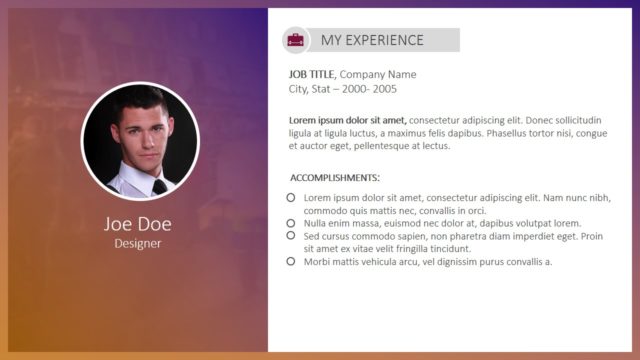 Resume Slide Template Experience