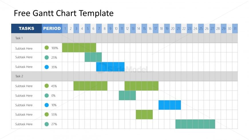 Tasks Gantt Chart Template Free Slide