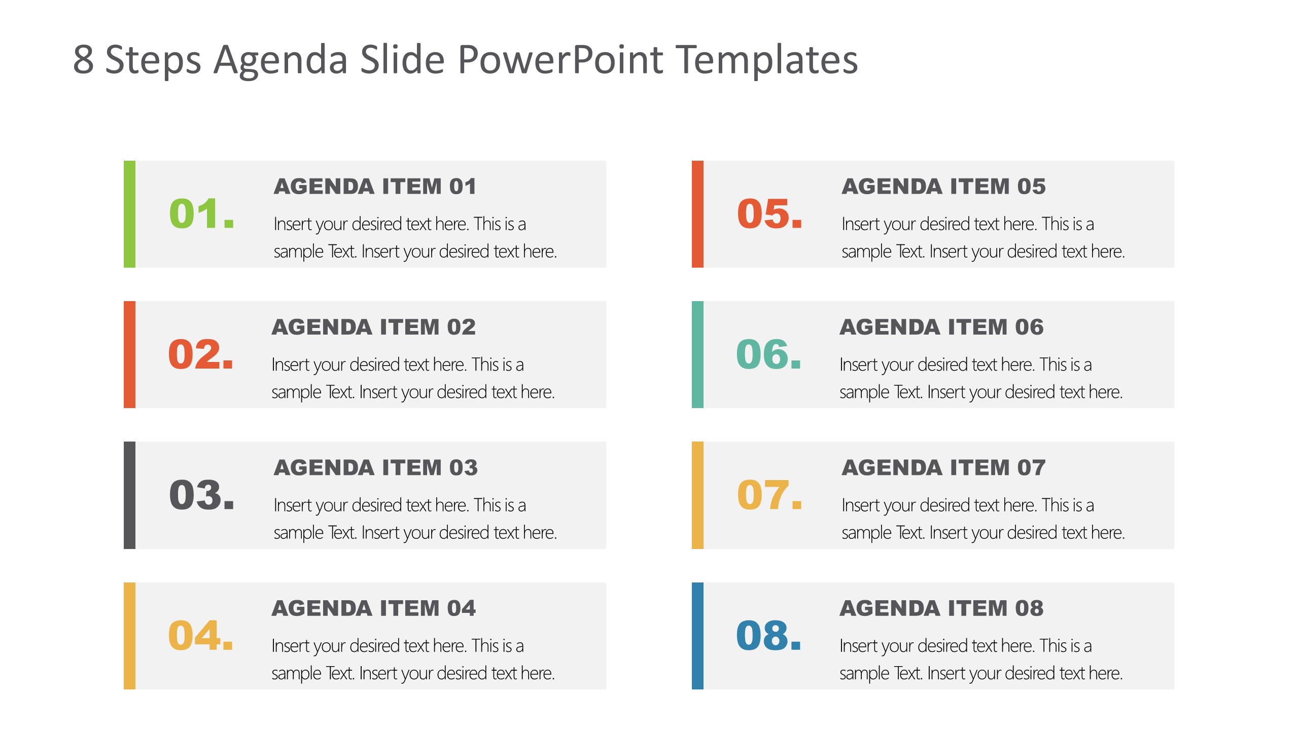 Agenda Presentation Template of 8 Items 
