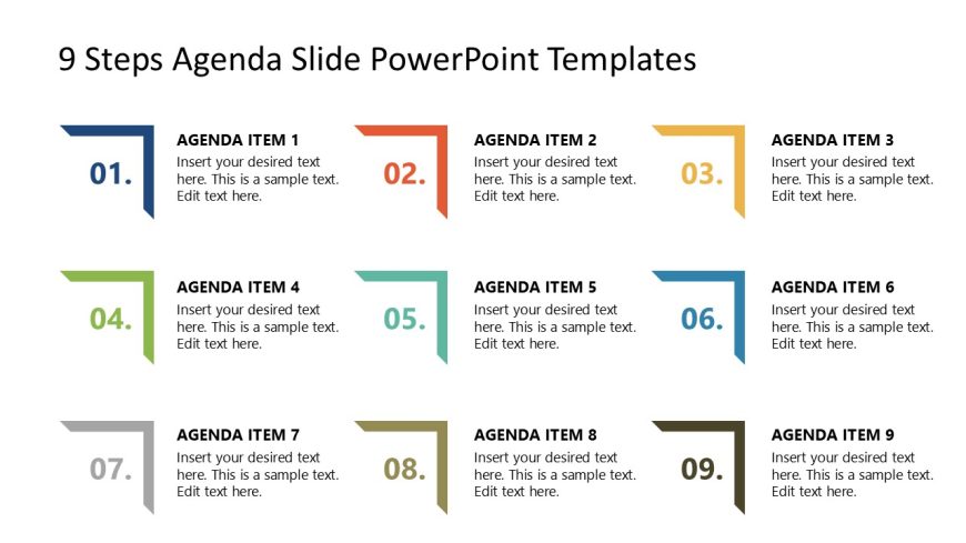 Agenda Presentation Template of 9 Items 