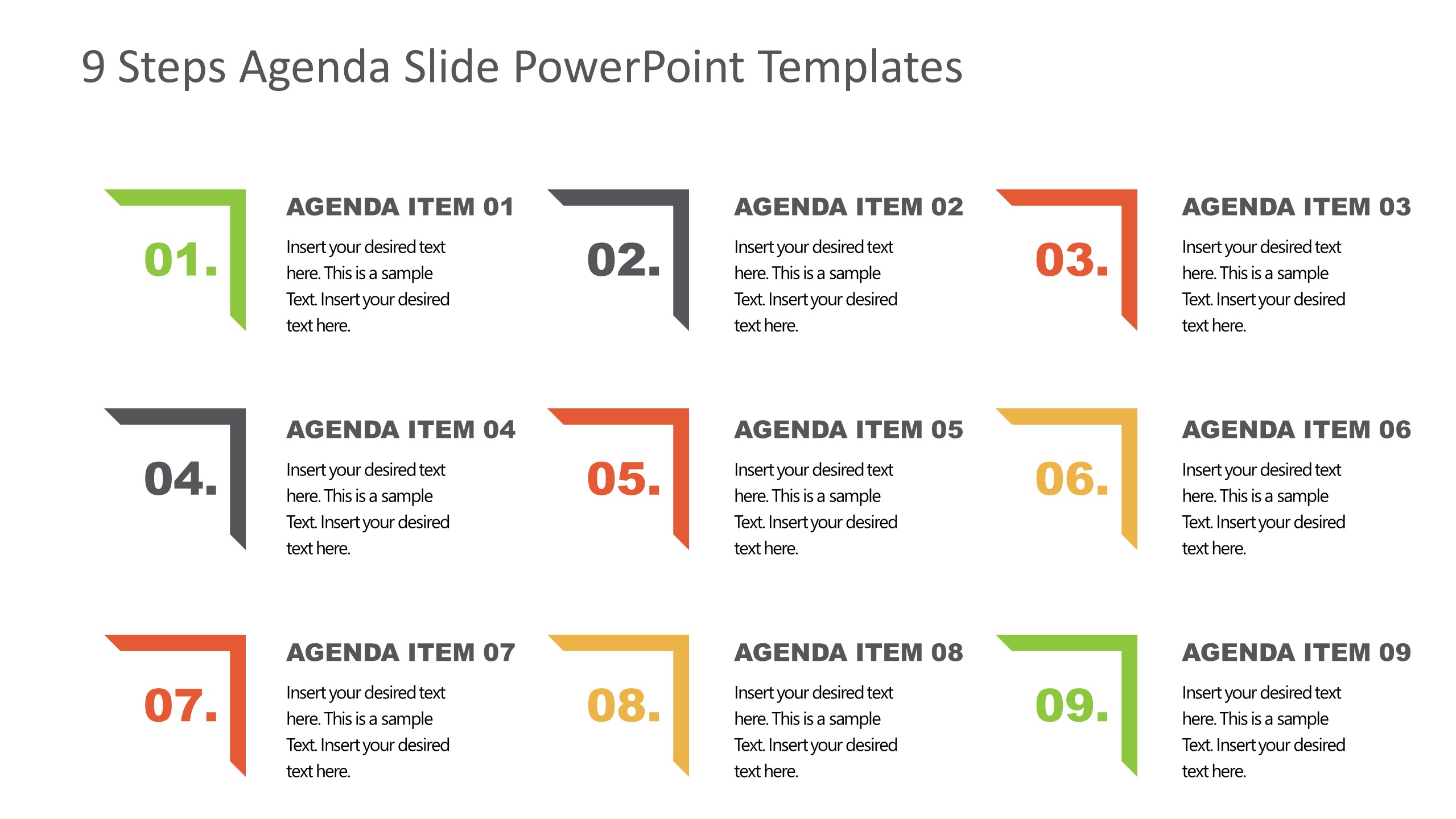Agenda Presentation Template of 9 Items 