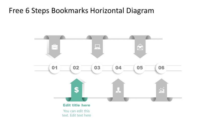 Horizontal Bookmark Diagram Step 3 PPT