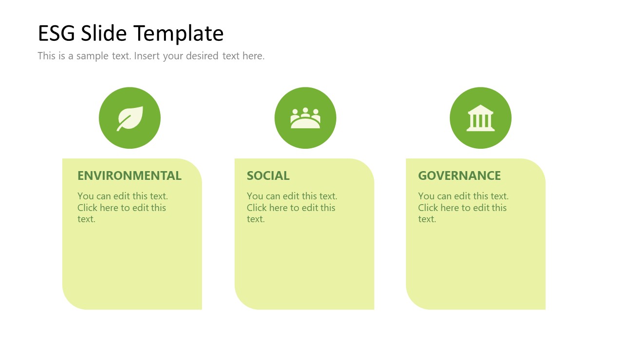 Infographic Icons Slide with Three Text Boxes - ESG PPT Template
