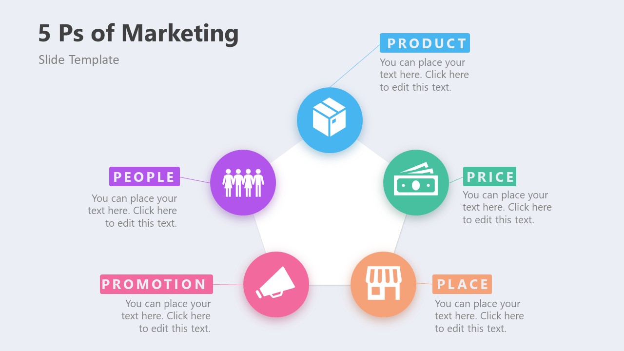 Free 5Ps of Marketing Hexagonal PPT Template