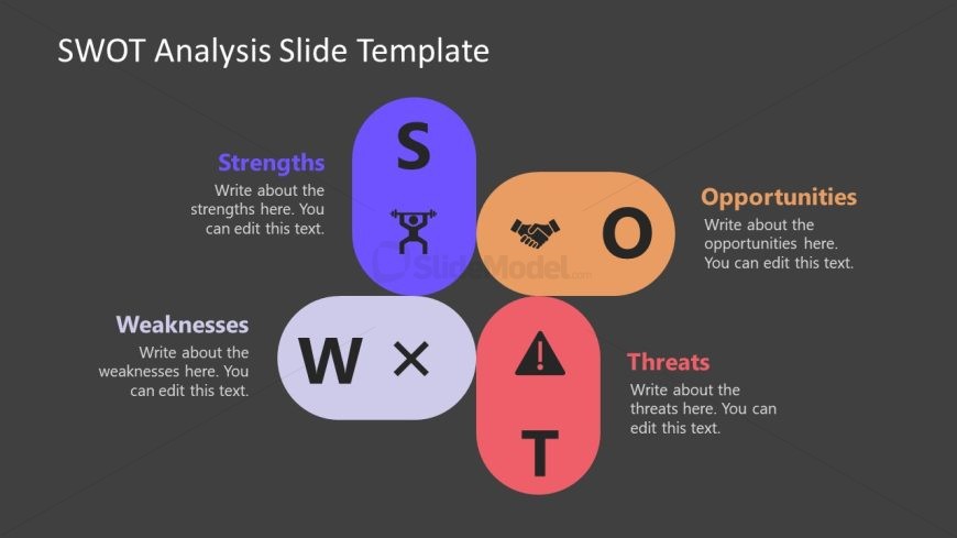 PowerPoint SWOT Analysis Template Slide with Colorful Shapes