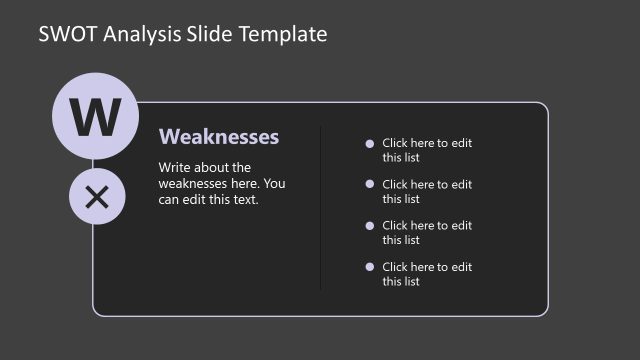 Weaknesses Dark Background Slide – Free Editable PPT Template