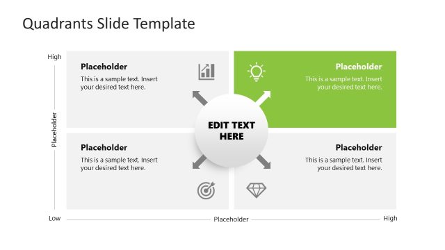 Free Quadrants Diagram PPT Slide with Green Color Highlight