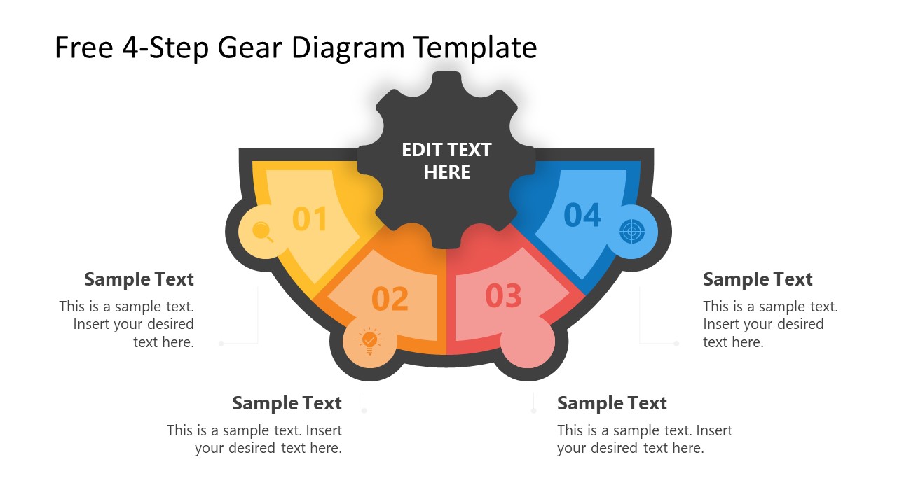Slide Template with 4-Step Gear Diagram Presentation