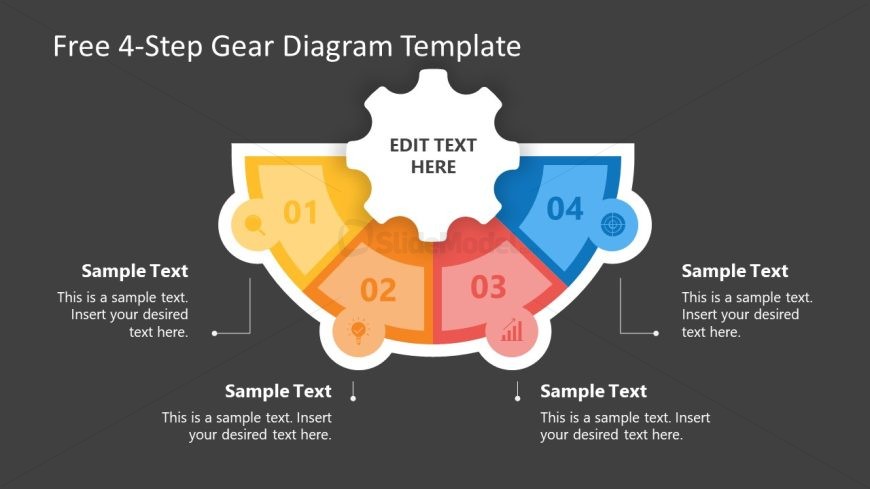 PPT 4-Step Free Gear Diagram Slide with Dark Background
