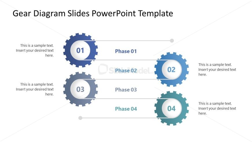 Gear Diagram Process Slide Template with Text Boxes