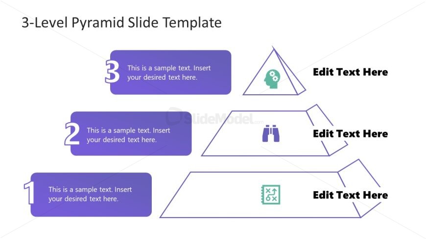 PPT Slide Template with Editable 3-Level Pyramid Diagram 