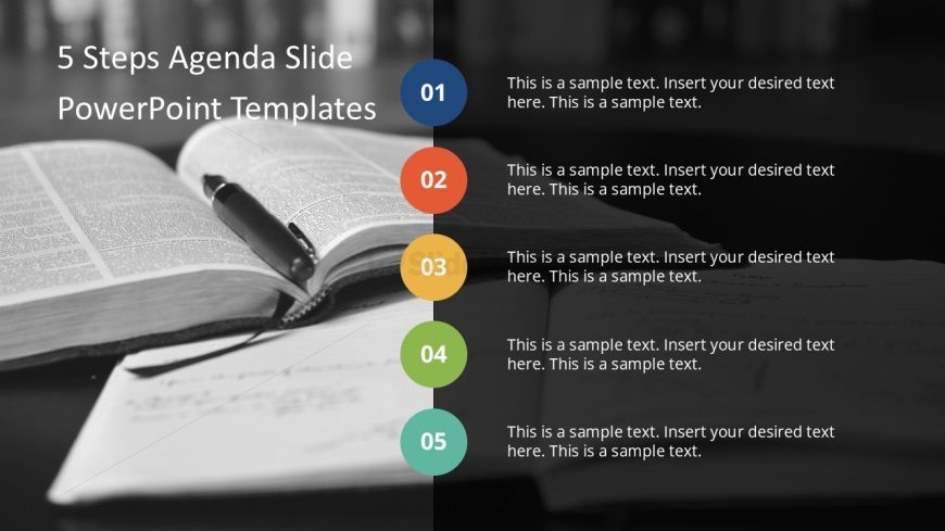 Free PPT Agenda Slide 5 Items Vertical with Background Photo